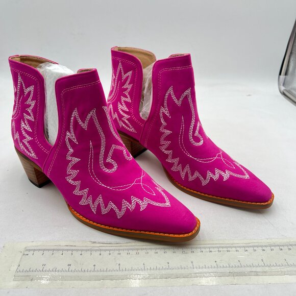 Hot Pink Cowboy Boots for Women Cowgirl Ankle Western Embroidered Stitched Boot - Picture 3 of 7